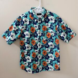 Ocean Current Tropical Blue & Orange Button Down Shirt, Sz XL